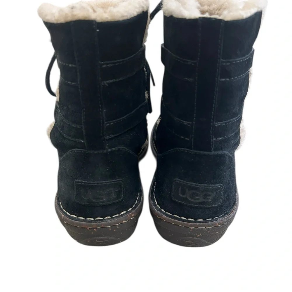 UGG Rianne Black Suede Lace-Up Shearling Ankle winter Boots size 10